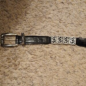 Brighton Black Leather Belt with Silver Detailing